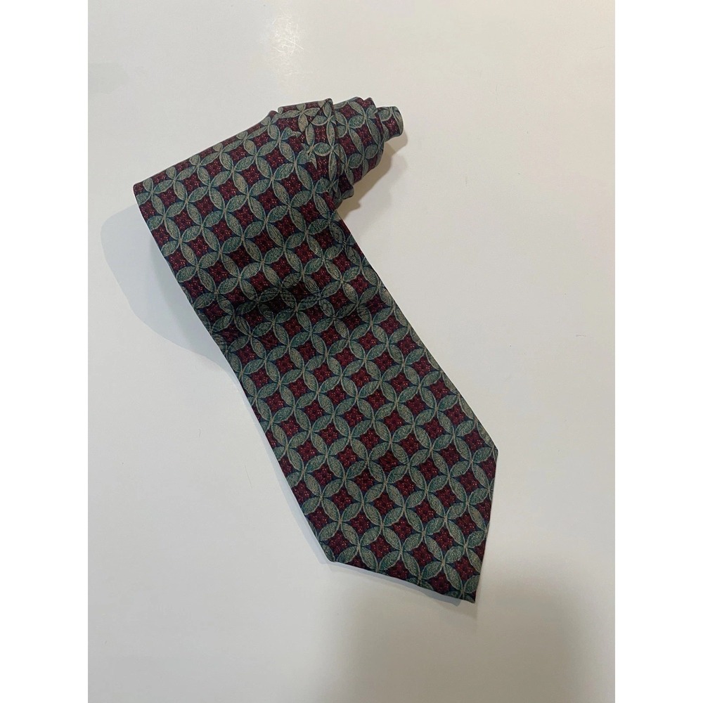 Christian Dior Monsieur Mens Silk Green Red Necktie Preppy Classy